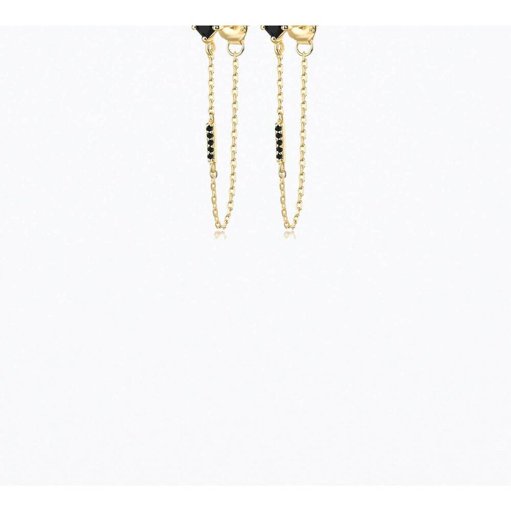 NEW F+H STUDIOS iggy long chain earrings black spinel in gold/black